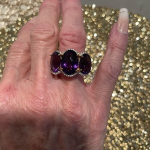 Gems Treasures. Three stone  Amathyst  Ring